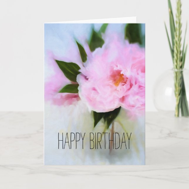 Happy Birthday Pink Peony Bouquet Illustration Card (Front)