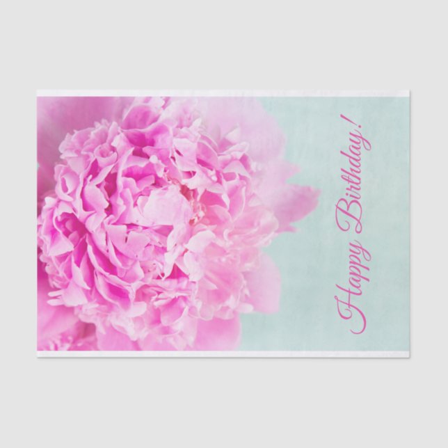 Happy Birthday Pink Peony Pastel Tissue Paper (Front)