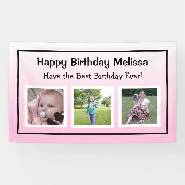 Happy Birthday Pink Photo  Banner (Horizontal)