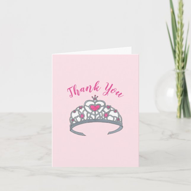 Happy Birthday Pink Princess Tiara Crown Thank You Card (Front)