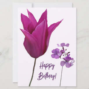 Happy birthday pink purple floral cute boho  holiday card