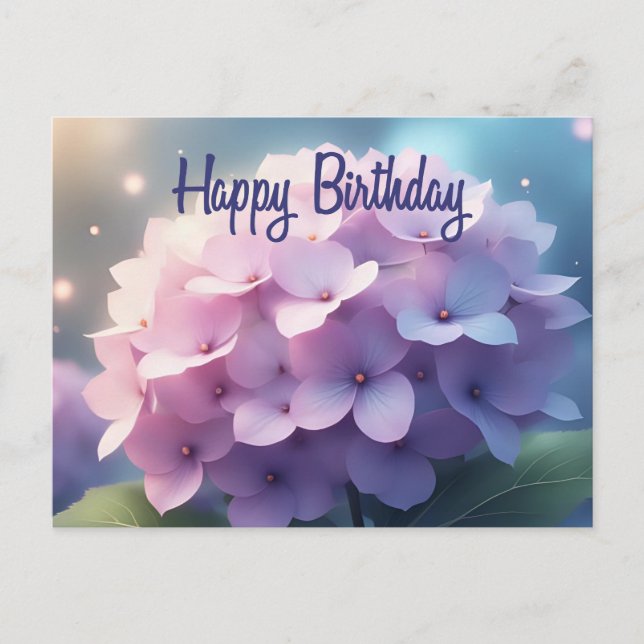 Happy Birthday Pink Purple Hydrangea Flowers  Postcard (Front)