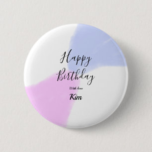 Happy birthday pink purple pastel name simple eleg 6 cm round badge