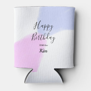 Happy birthday pink purple pastel name simple eleg can cooler