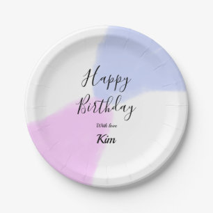 Happy birthday pink purple pastel name simple eleg paper plate