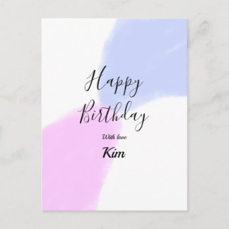 Happy birthday pink purple pastel name simple eleg postcard