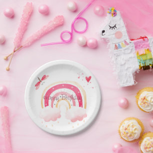 Happy Birthday pink rainbow   Paper Plate