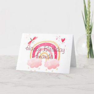 Happy Birthday pink rainbow personalised Holiday Card