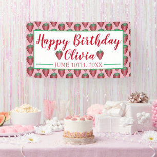 Happy Birthday Pink Red Sweet Strawberry Berries Banner
