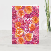 Happy Birthday Pink Rose Folded Greeting Card