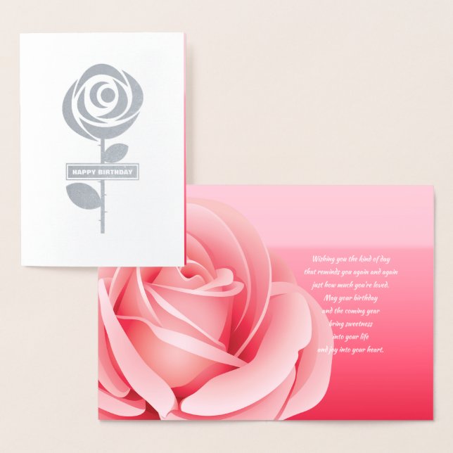Happy Birthday. Pink Rose Painting Luxury Foil Card (Display)