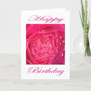 Happy Birthday Pink Rose with Rain Drops Card