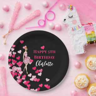 Happy Birthday Pink Roses Cocktail Dress Paper Plate