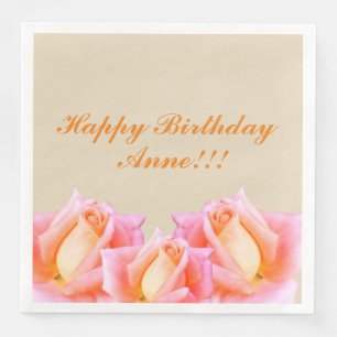 Happy Birthday Pink Roses Napkin