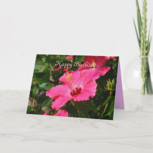 Happy Birthday Pink Striped Hibiscus Card