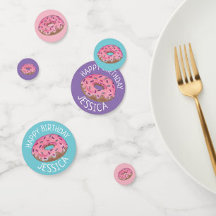 Happy Birthday Pink Teal Frosted Doughnut Doughnut Confetti