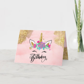 Happy Birthday Pink Unicorn Girls Women Thank You Card