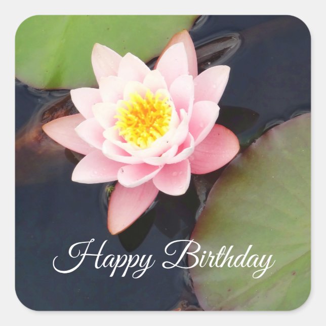 Happy Birthday Pink Water Lily #1-2 Stickers (Front)