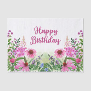 Happy Birthday Pink Watercolor Wildflowers Tissue Paper