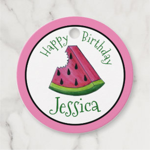 Happy Birthday Pink Watermelon Slice Fruit Picnic Favour Tags