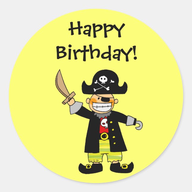 Happy Birthday! (pirate) Classic Round Sticker (Front)
