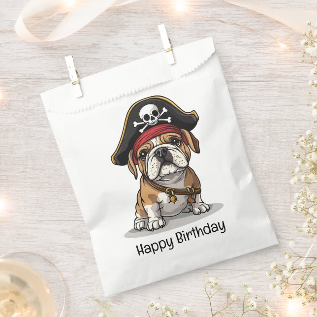 Happy Birthday Pirate English Bulldog Skull Favour Bag (Clipped)