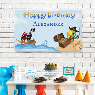 Happy Birthday Pirate Parrot And Ship Name Banner