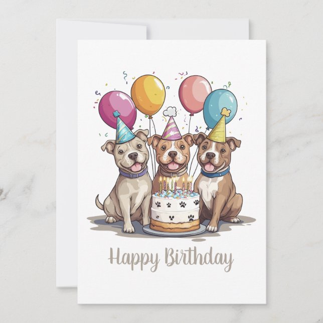 Happy Birthday Pit Bull Dogs Card (Front)