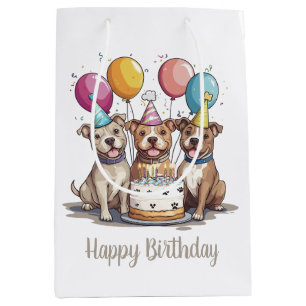 Happy Birthday Pit Bull Dogs Medium Gift Bag