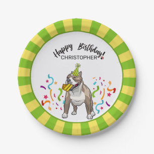 Happy Birthday Pitbull Dog Party Paper Plate
