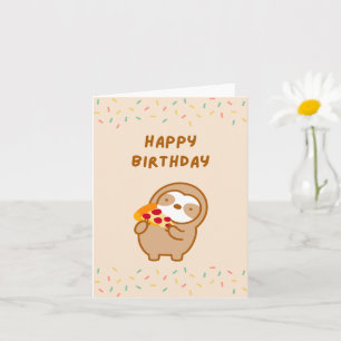 Happy Birthday Pizza Sloth Card