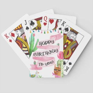 Happy Birthday Playing Cards, Llama with Banner Playing Cards