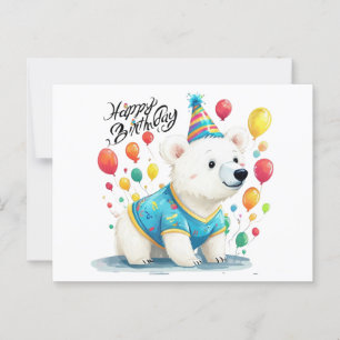 Happy Birthday Polar Bear Balloons Party Art Postcard