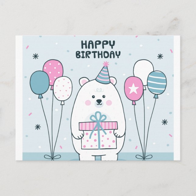 Happy Birthday Polar Bear Postcard (Front)