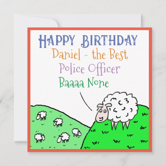 Happy Birthday Police Officer Fun Sheep Design Card (Front)