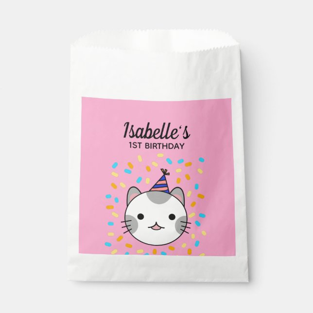 Happy Birthday Polka Dot Cat Favour Bag (Front)