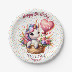 Happy Birthday Polka Dot Cute Unicorn Paper Plate