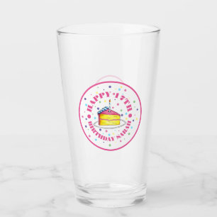 Happy Birthday Polka Dot Pink Cake Slice Candle Glass