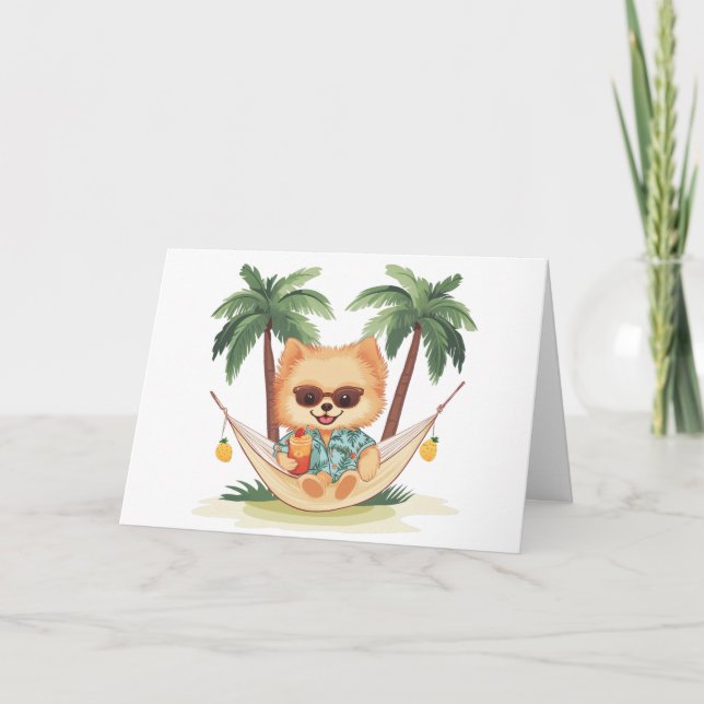 Happy Birthday Pomeranian Dog In A Hammock Card (Front)