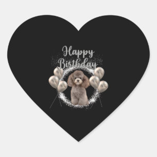 Happy Birthday Poodle Heart Sticker
