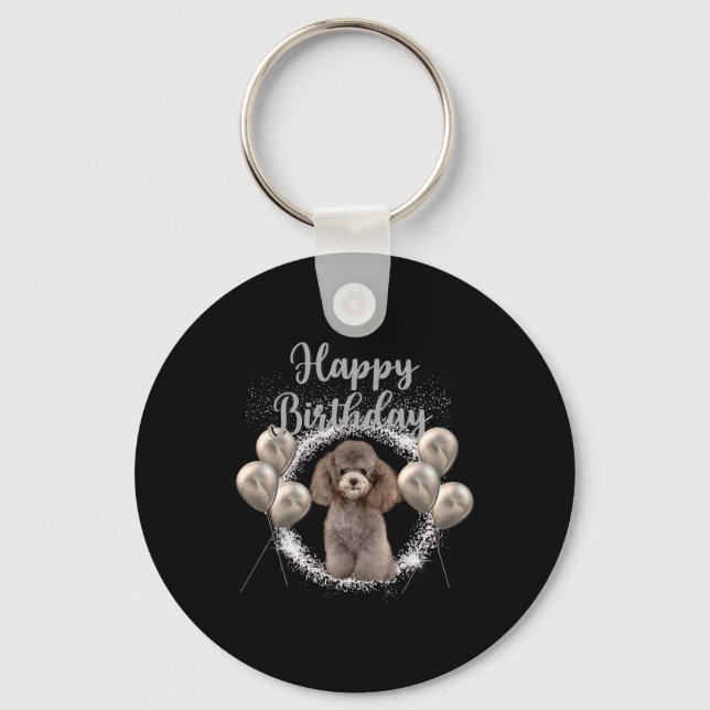 Happy Birthday Poodle Key Ring (Front)