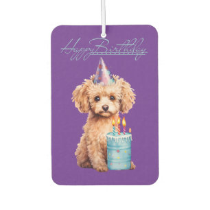 Happy Birthday Poodle Pup Blue Cake Air Freshener