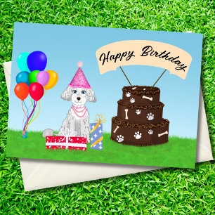 Happy Birthday Poodle with Birthday Cake Card