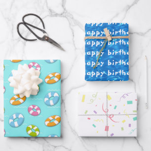 Happy Birthday Pool Party  Wrapping Paper Sheet