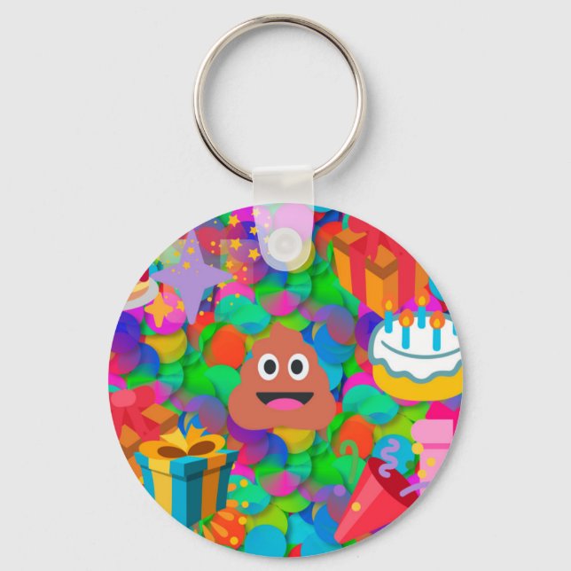happy birthday poop emoji key ring (Front)