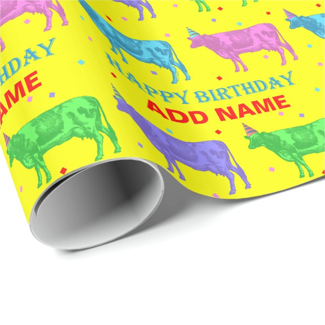 Happy Birthday Pop Art Cows Wrapping Paper (Roll Corner)