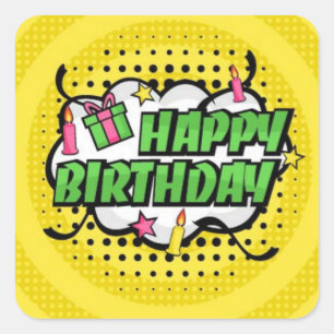 Happy Birthday Pop Art  Square Sticker