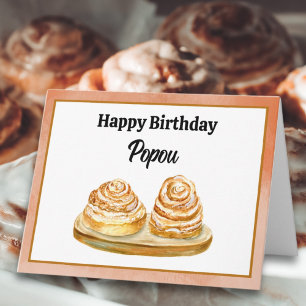 Happy Birthday Popou Watercolor Cinnamon Buns Card