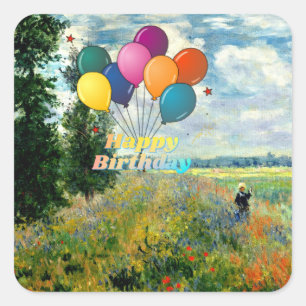 Happy Birthday, Poppy Field, Argenteuil, Square Sticker