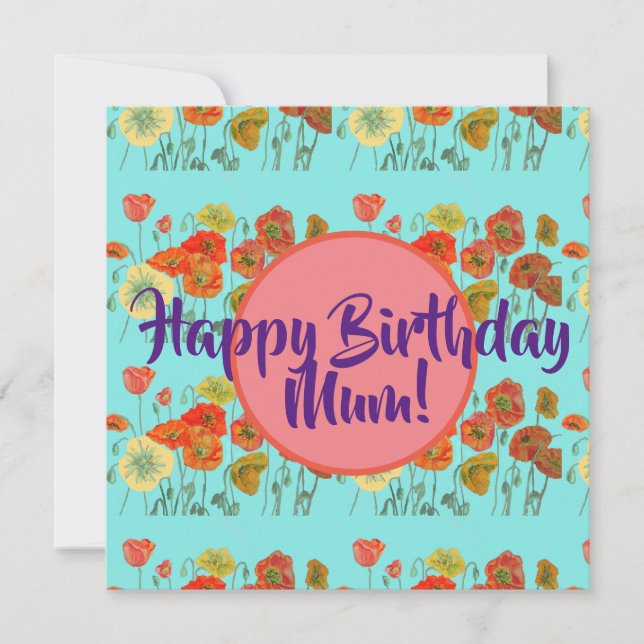 Happy Birthday Poppy floral ladies Mum Name Card (Front)